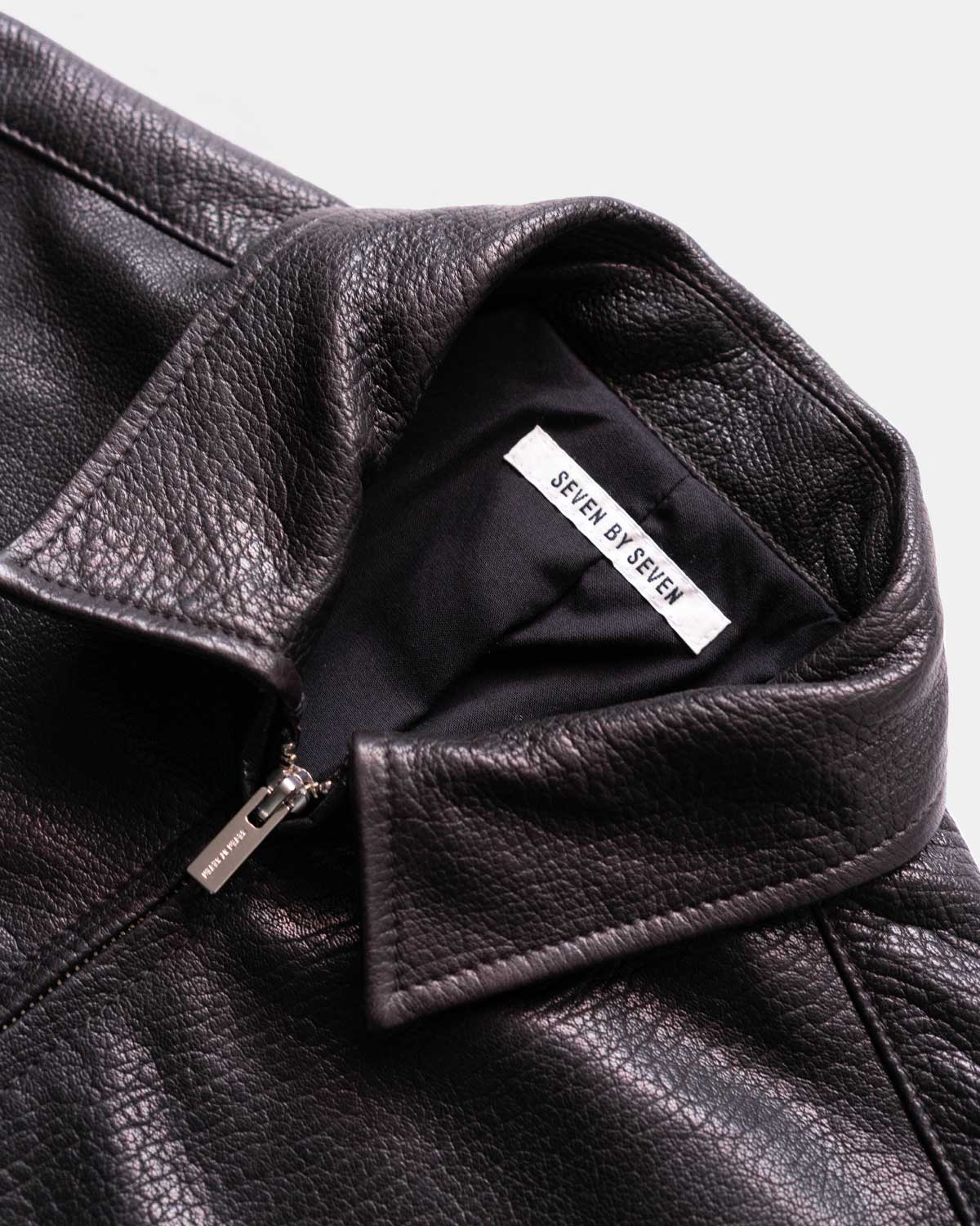 LEATHER ZIP UP BLOUSON ‐Sheep Shrink leather‐