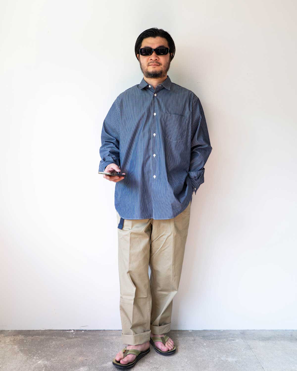 WIDE REGULAR SHIRTS ”NAVY STRIPE”