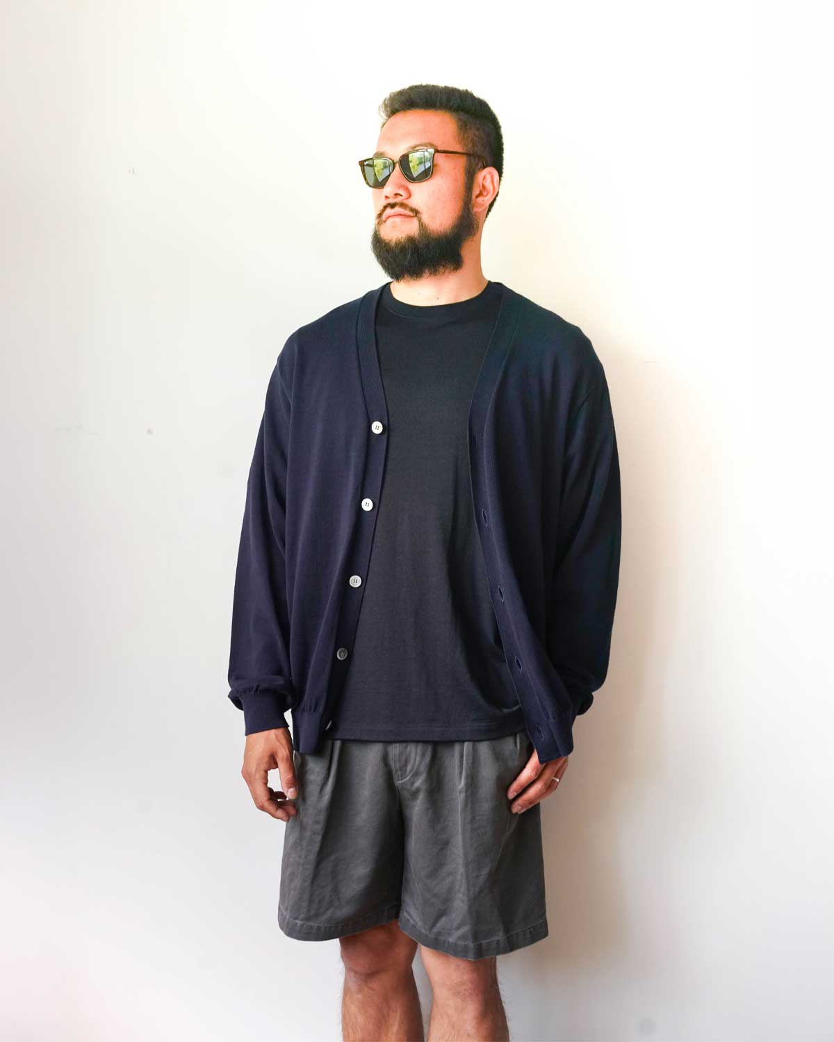 HIGH TWIST COTTON KNIT CARDIGAN - NAVY