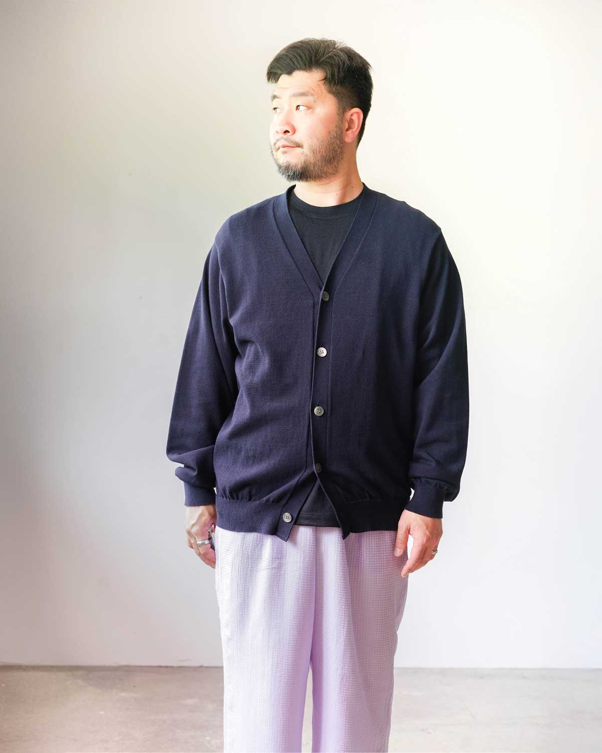 HIGH TWIST COTTON KNIT CARDIGAN - NAVY