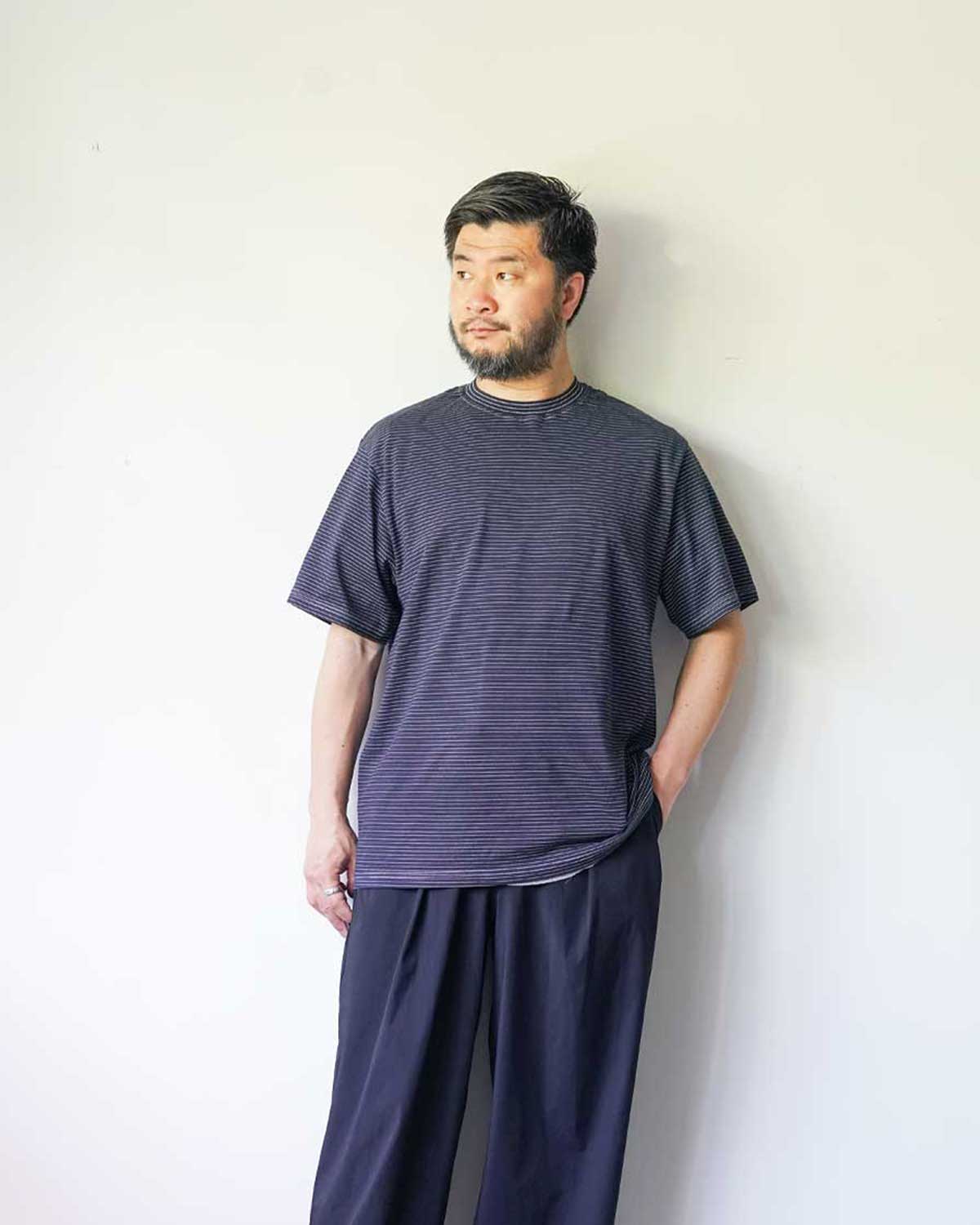 Yonetomi：GARMENT DYED BORDER T-SHIRT (Short Sleeve)-”BLACK NAVY×WHITE”