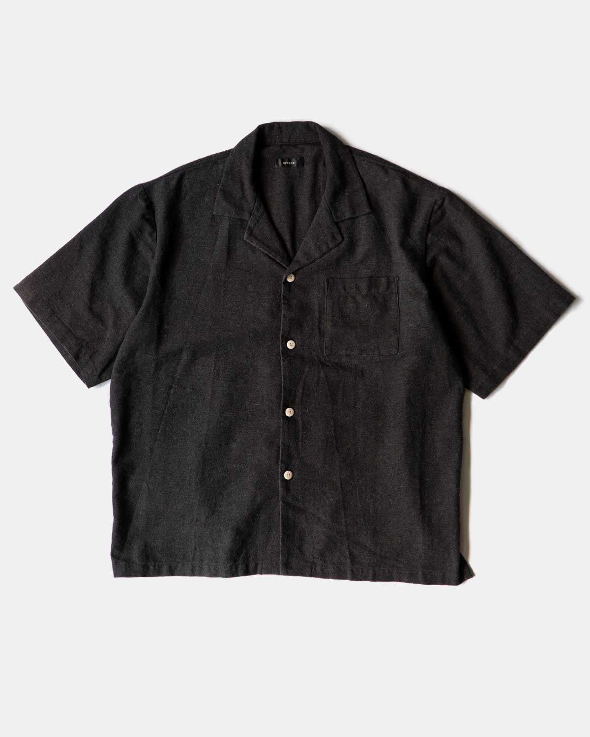Handspun Hemp open collar shirts - ink black