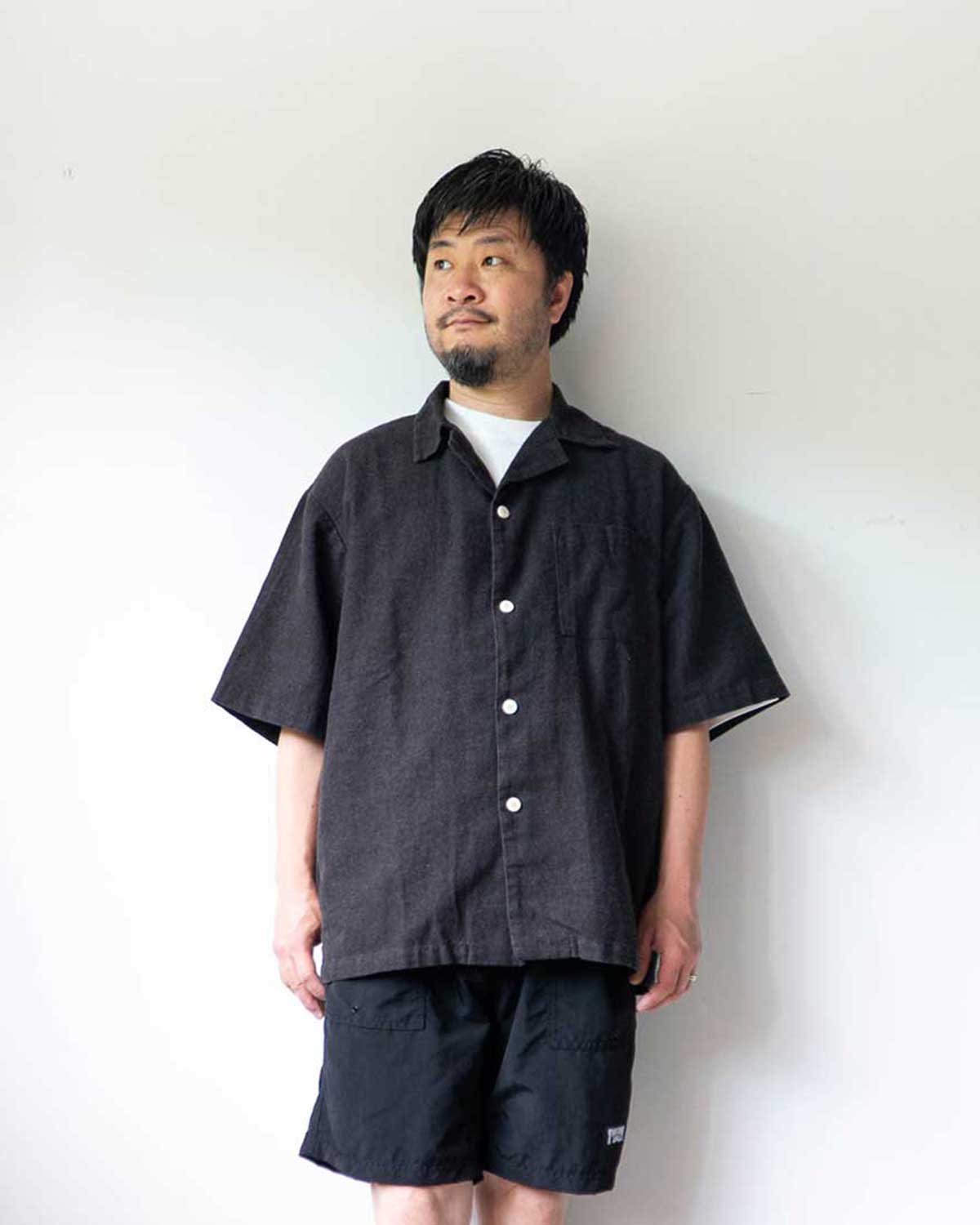 Handspun Hemp open collar shirts - ink black