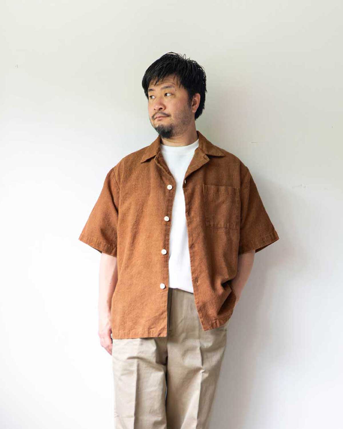 Handspun Hemp open collar shirts - brown