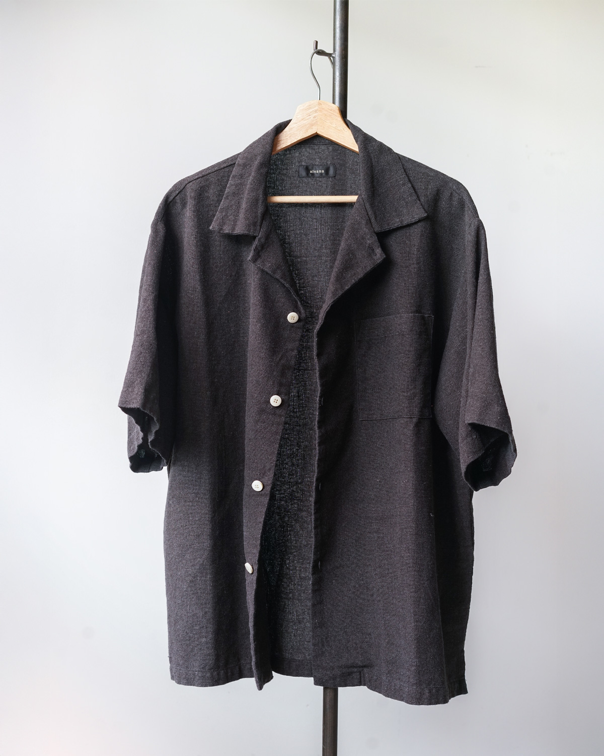 Handspun Hemp open collar shirts - ink black