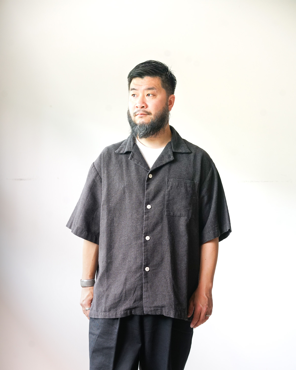 Handspun Hemp open collar shirts - ink black