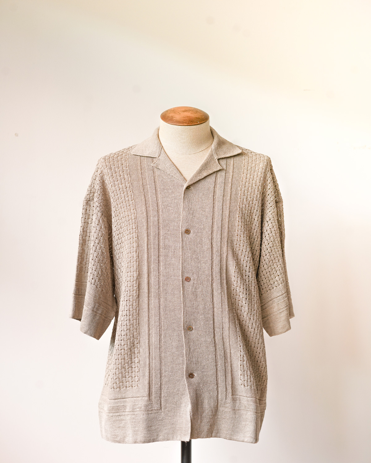 12G Links eyelet knit Open Collar Shirts [natural]