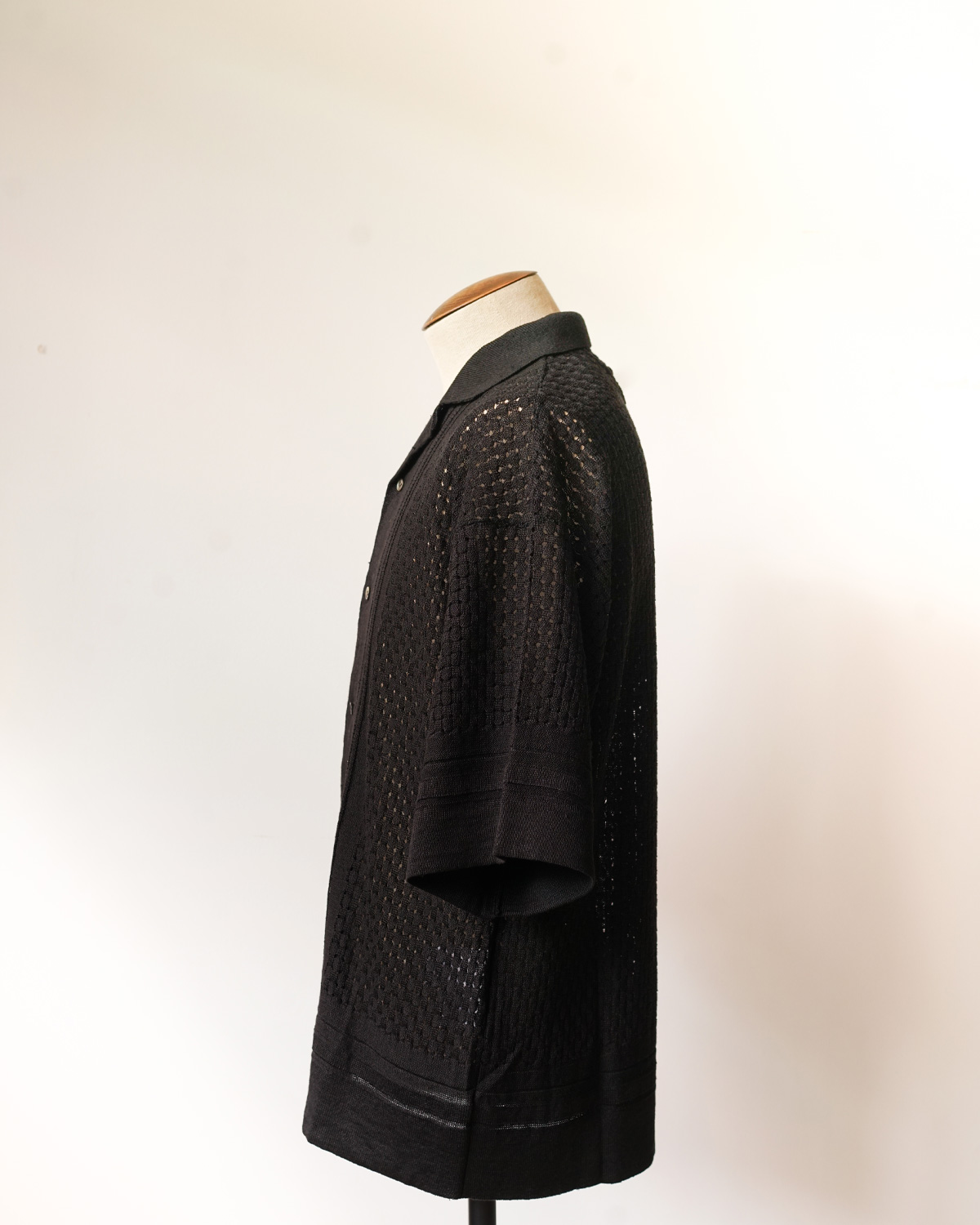 12G Links eyelet knit Open Collar Shirts [blackl]