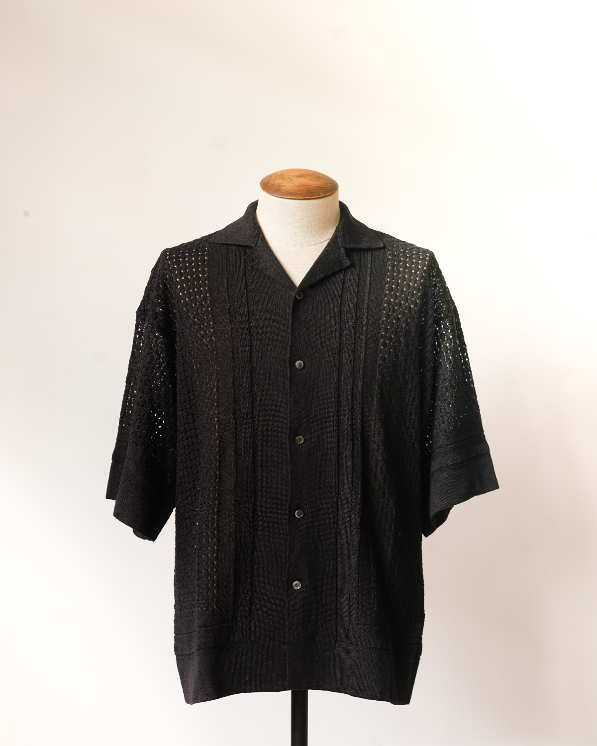 12G Links eyelet knit Open Collar Shirts [blackl]