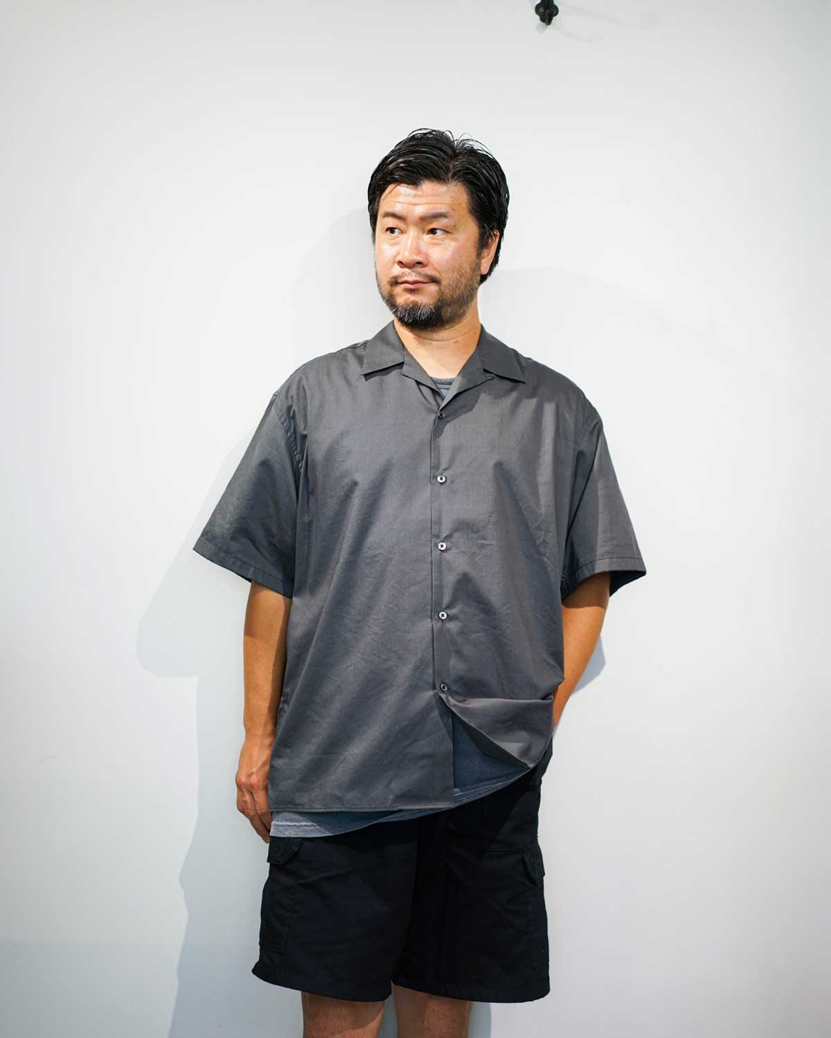 Open Collar Short Sleeve Shirt (Cotton Rayon) C.GREY