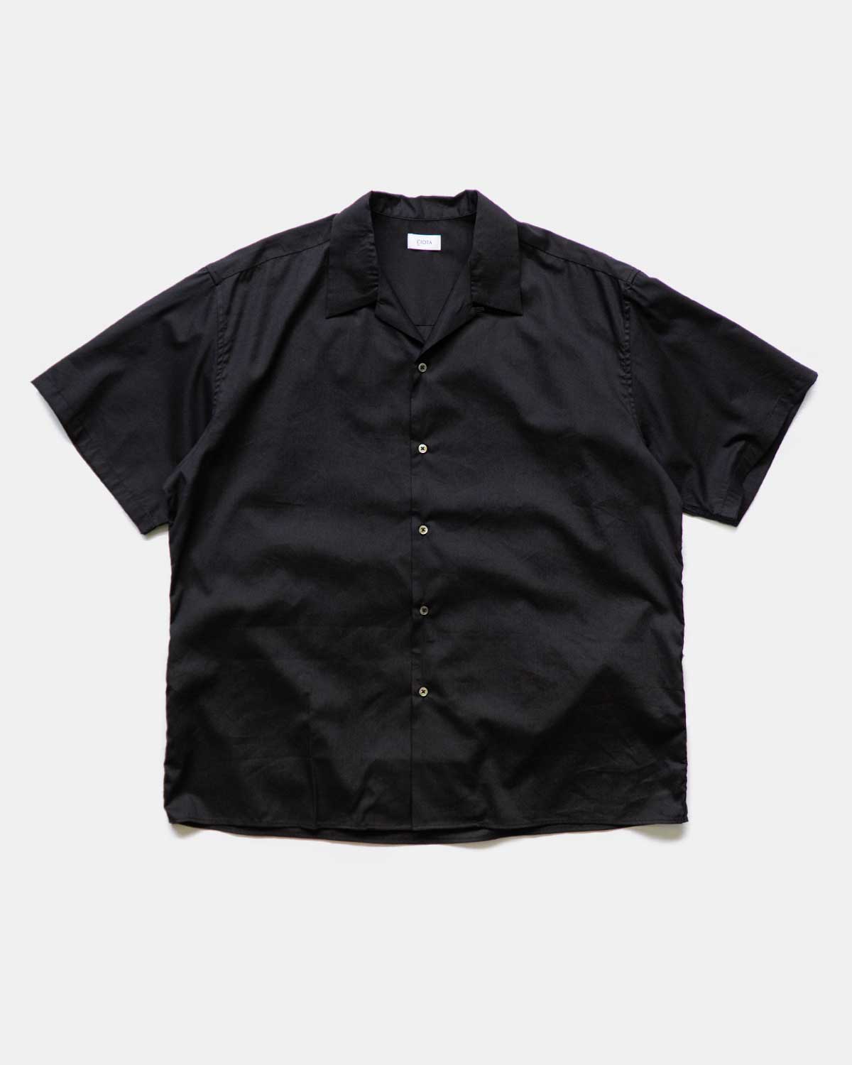 Open Collar Short Sleeve Shirt (Cotton Rayon) black