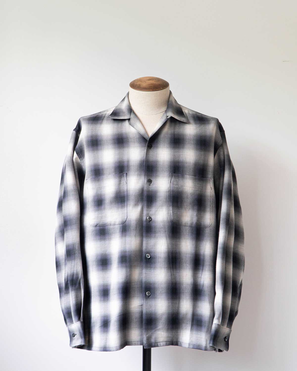 OMBRE CHECK OPEN COLLAR SHIRTS ‐Cotton / Yak‐