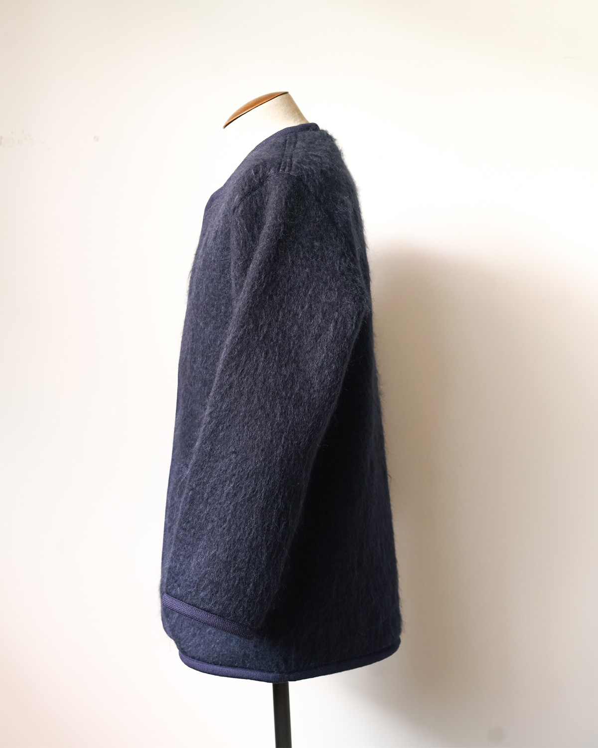 Shaggy No Collar Jacket - NAVY