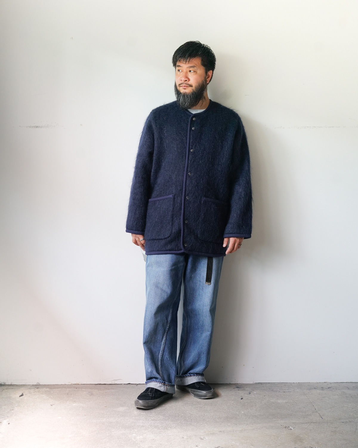 NAVY（165cm66kgでサイズ２を着用：ヴィンテージライクなカジュアルスタイル）