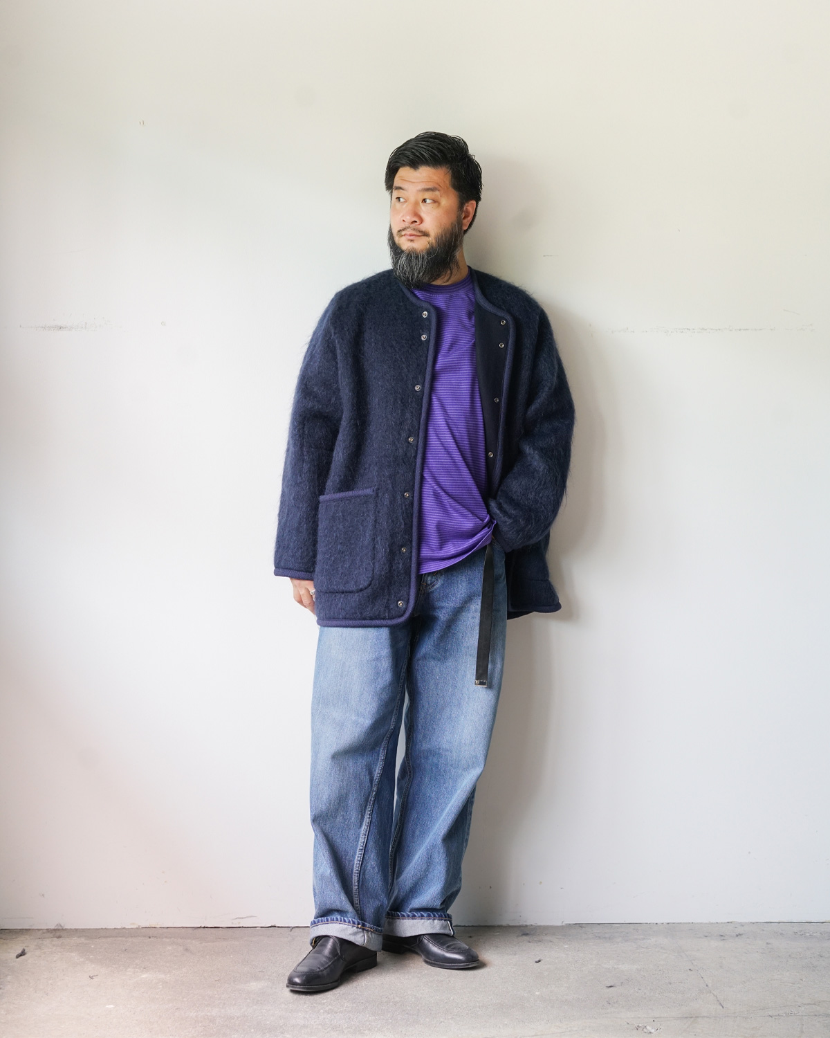 purple(165cm66kgでサイズ3を着用:シャギーな素材のインナーにも使いやすいです)