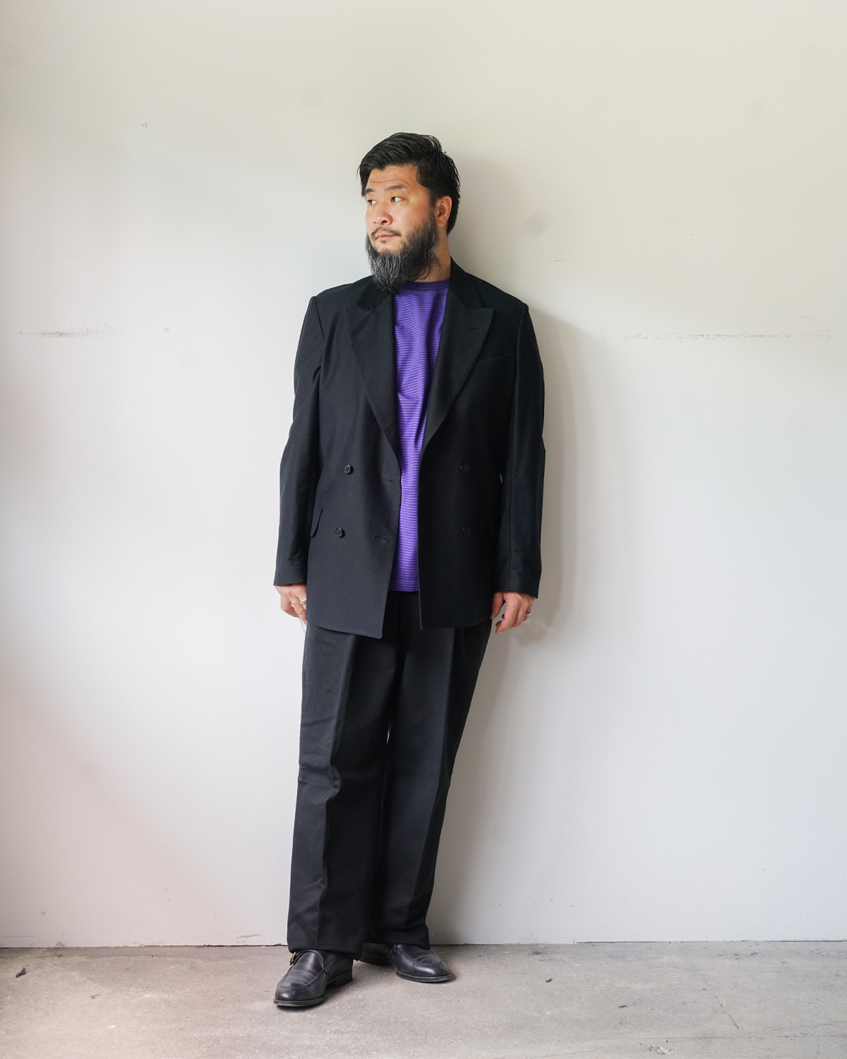 purple(165cm66kgでサイズ3を着用:セットアップのインナーにも最適です)