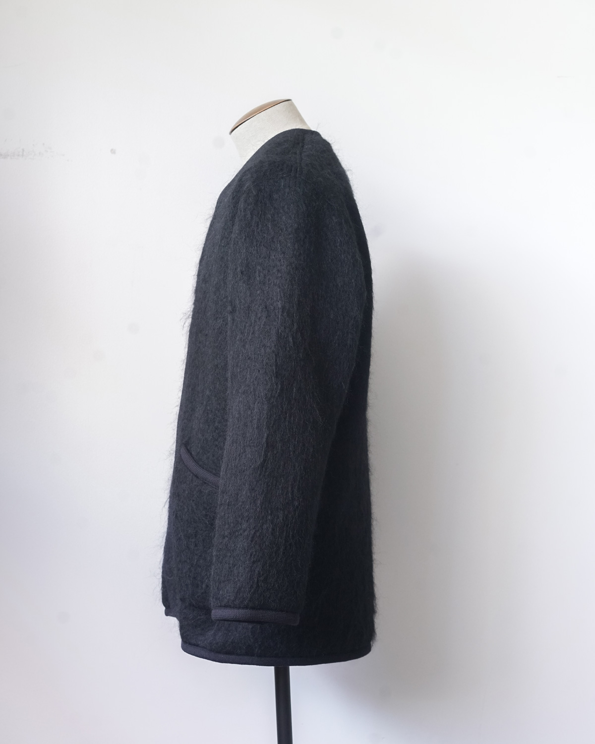 Shaggy No Collar Jacket - BLACK