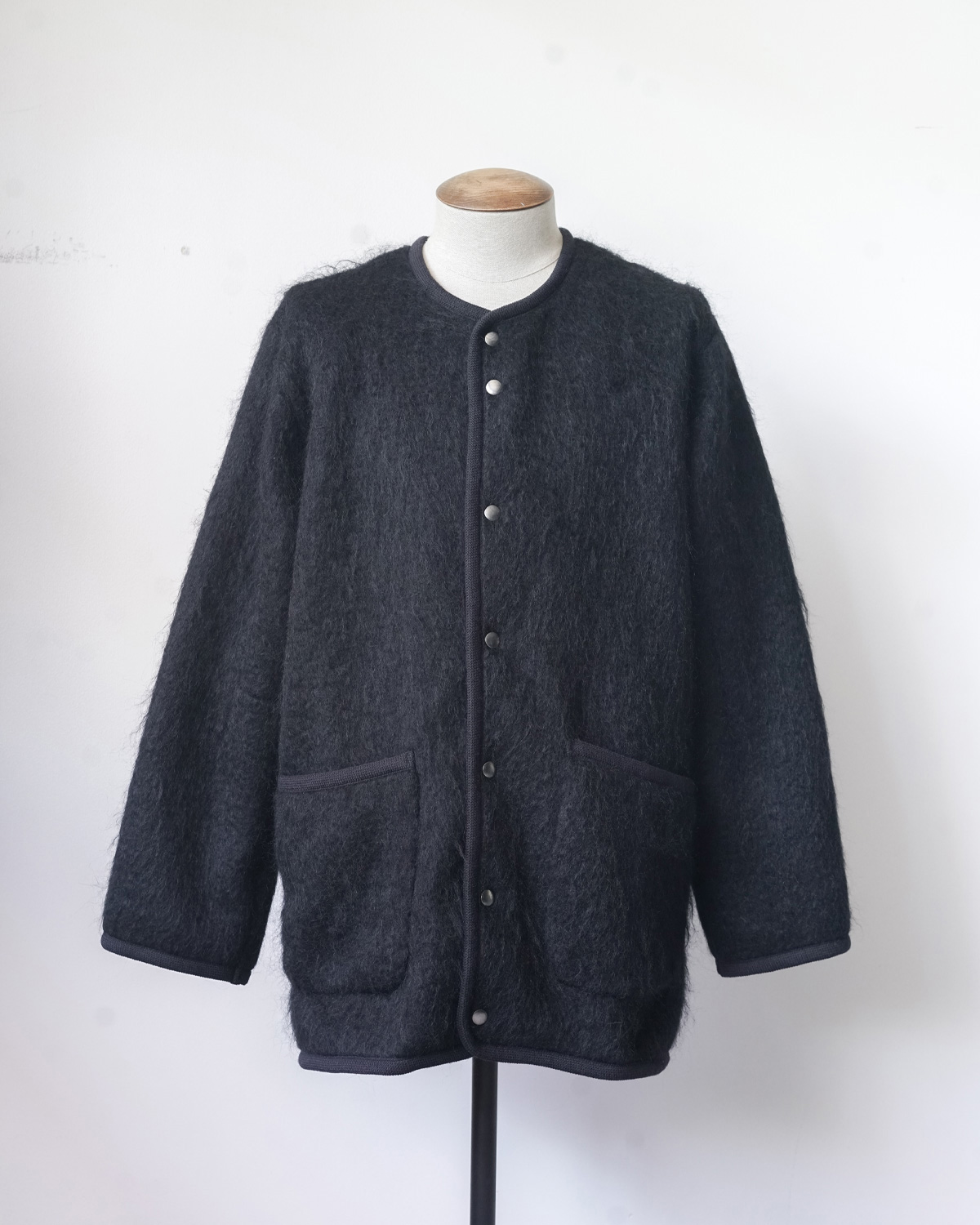 Shaggy No Collar Jacket - BLACK