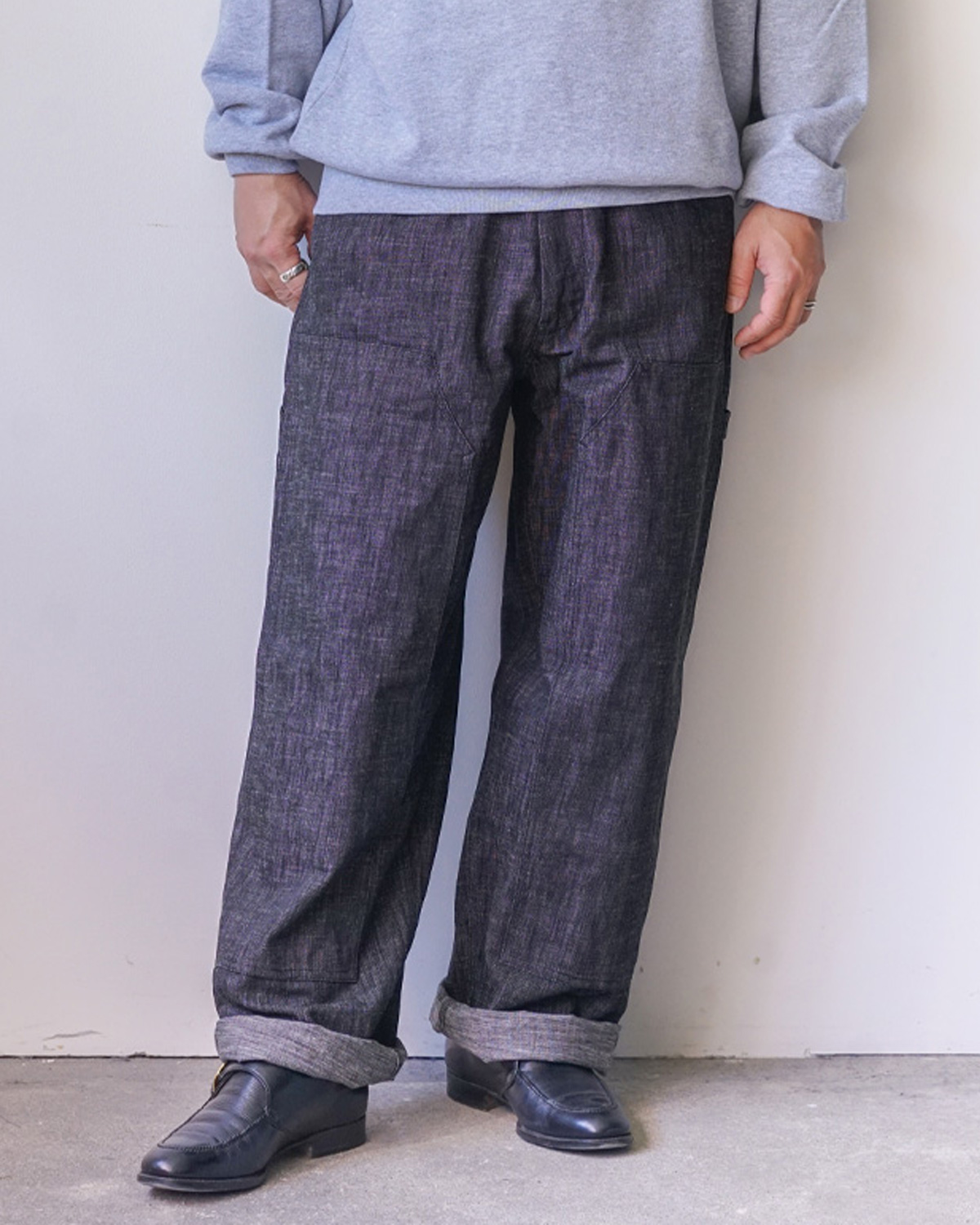 DOUBLE KNEE PAINTER PANTS dead stock 9oz black denim