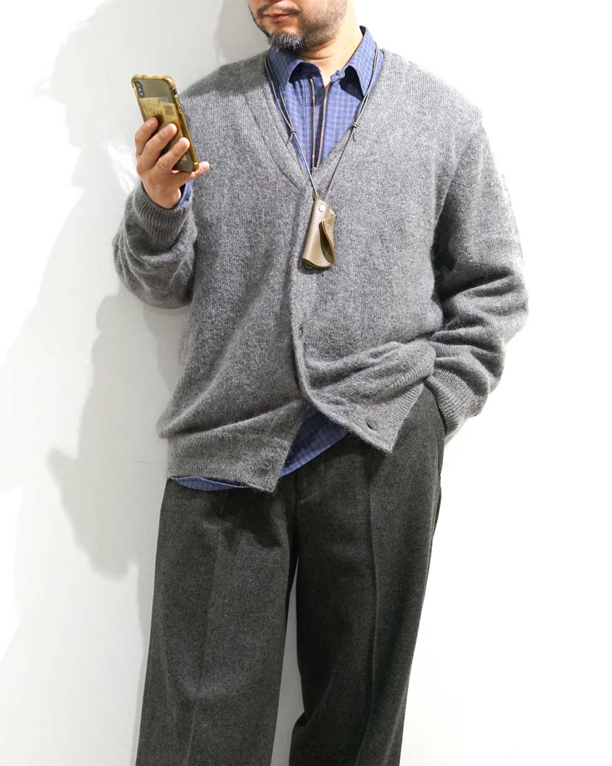 SHAGGY MOHAIR CARDIGAN - GRAY