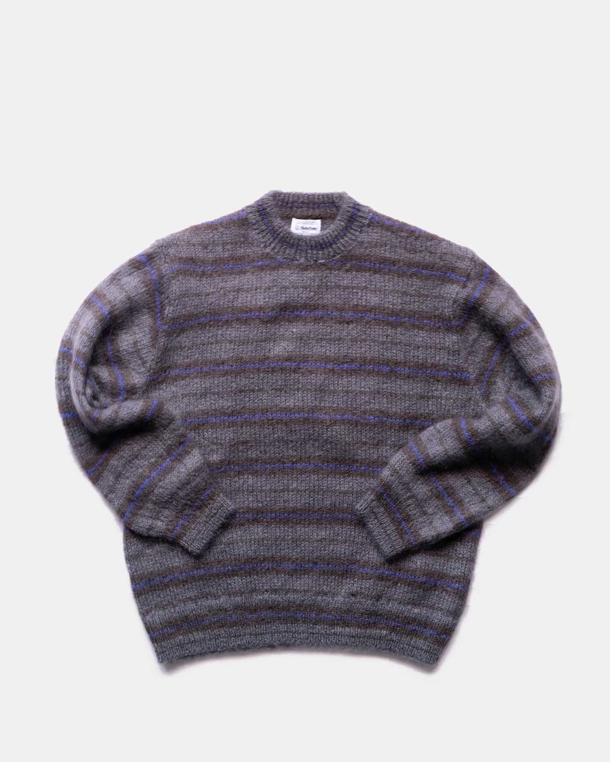 MOHAIR WOOL BORDER KNIT PULLOVER - D.GRAY
