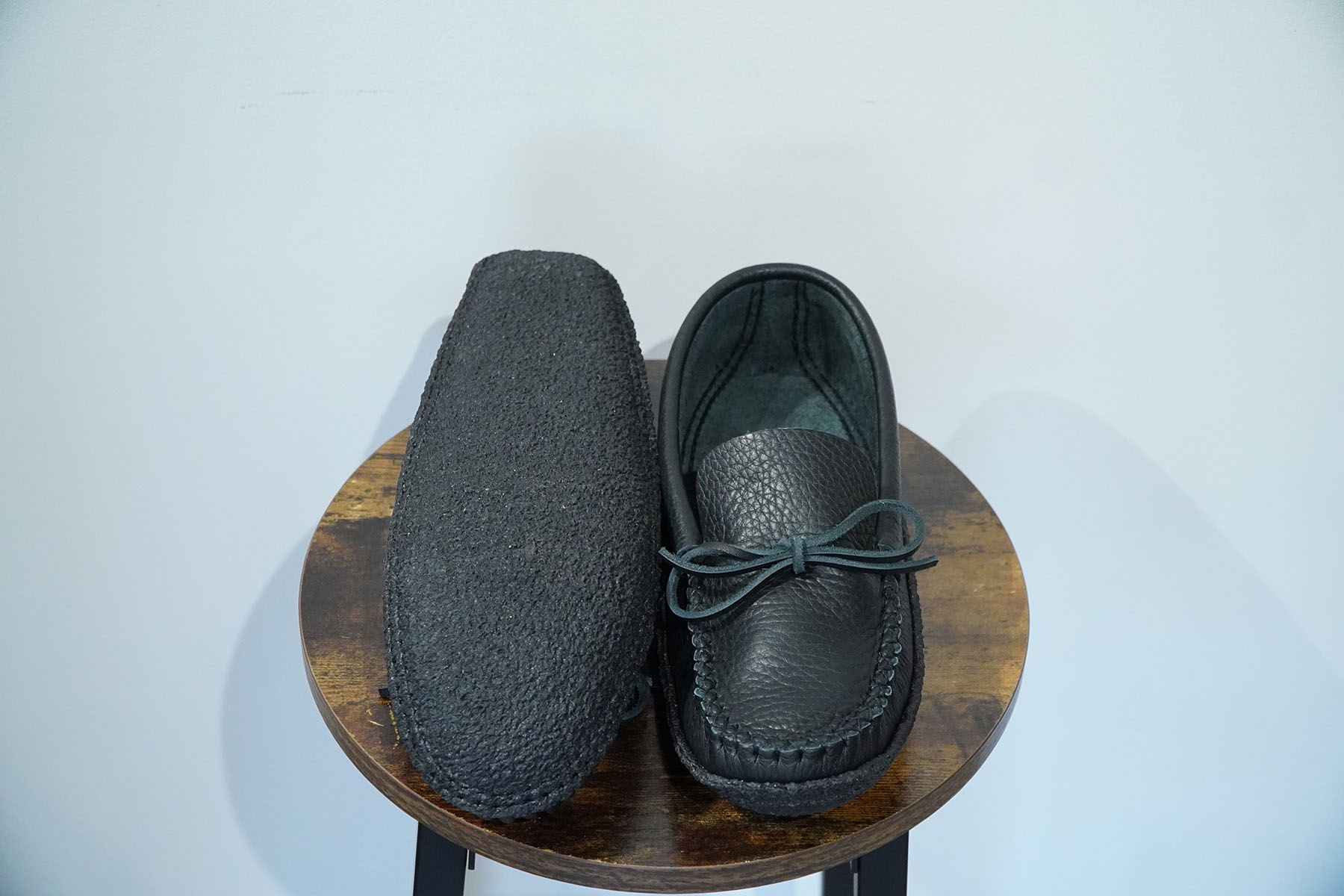 bastien industries handsawn moccasins black crepe sole
