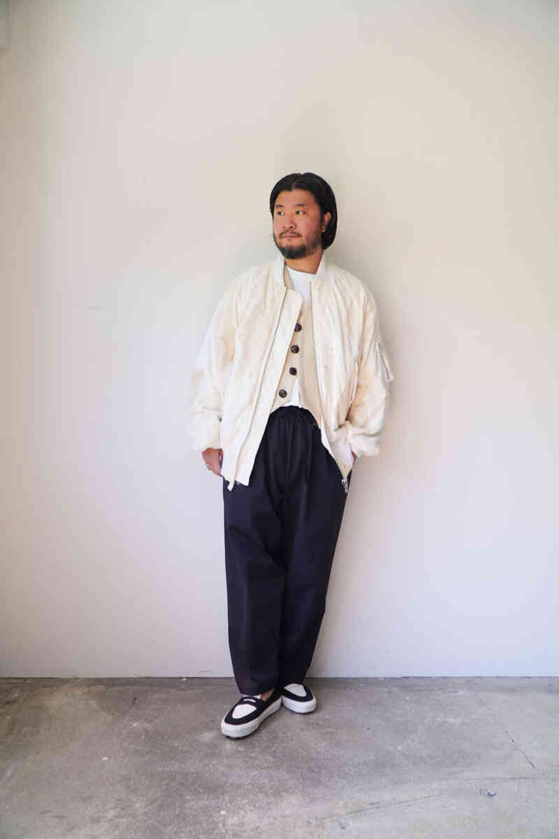 PATCHWORK MA-1 blouson - leftover indian khadi - styling with side seamless pants