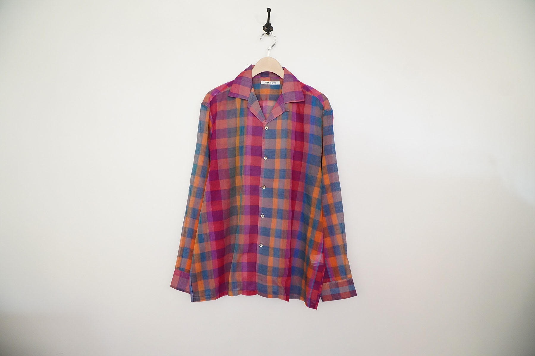 SEVEN BY SEVEN opencollar sheer shirts -sheer madras check- medium