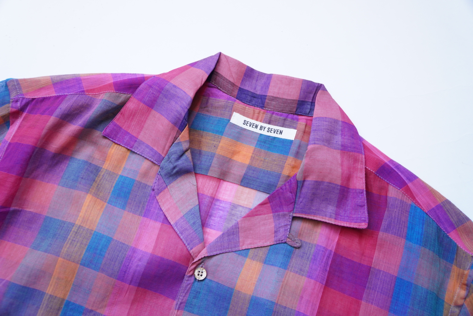 -sheer madras check- open collar shirts  [seven by seven] M