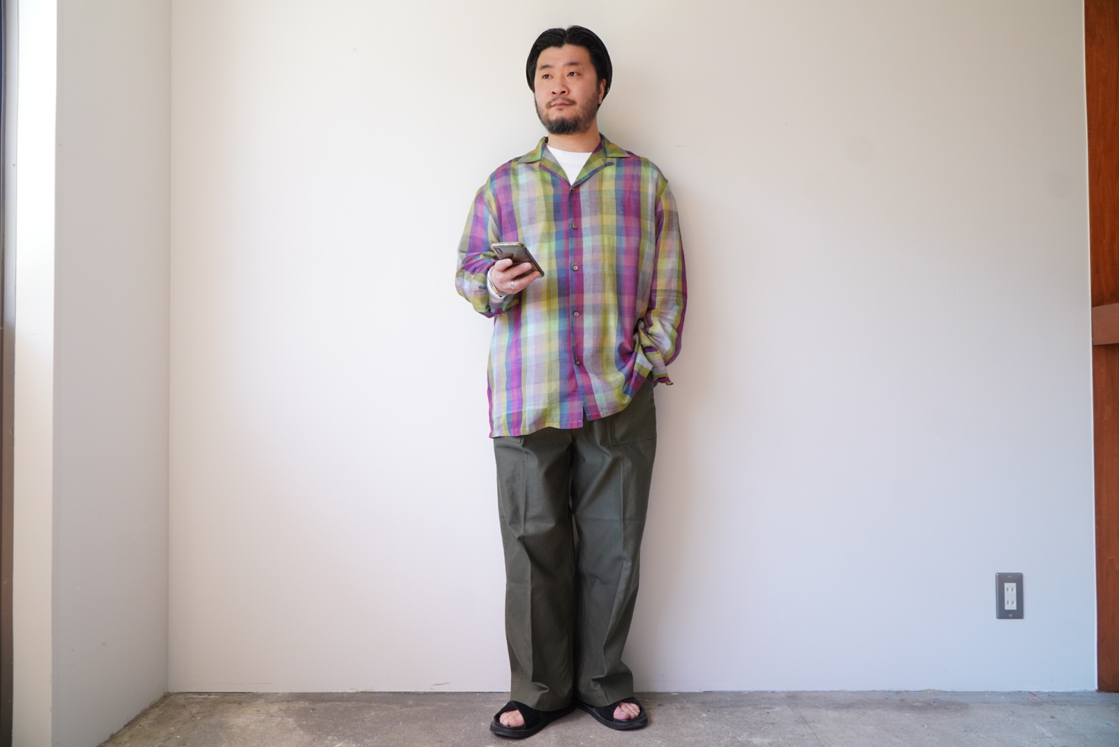 -sheer madras check- open collar shirts  [seven by seven] styling image L