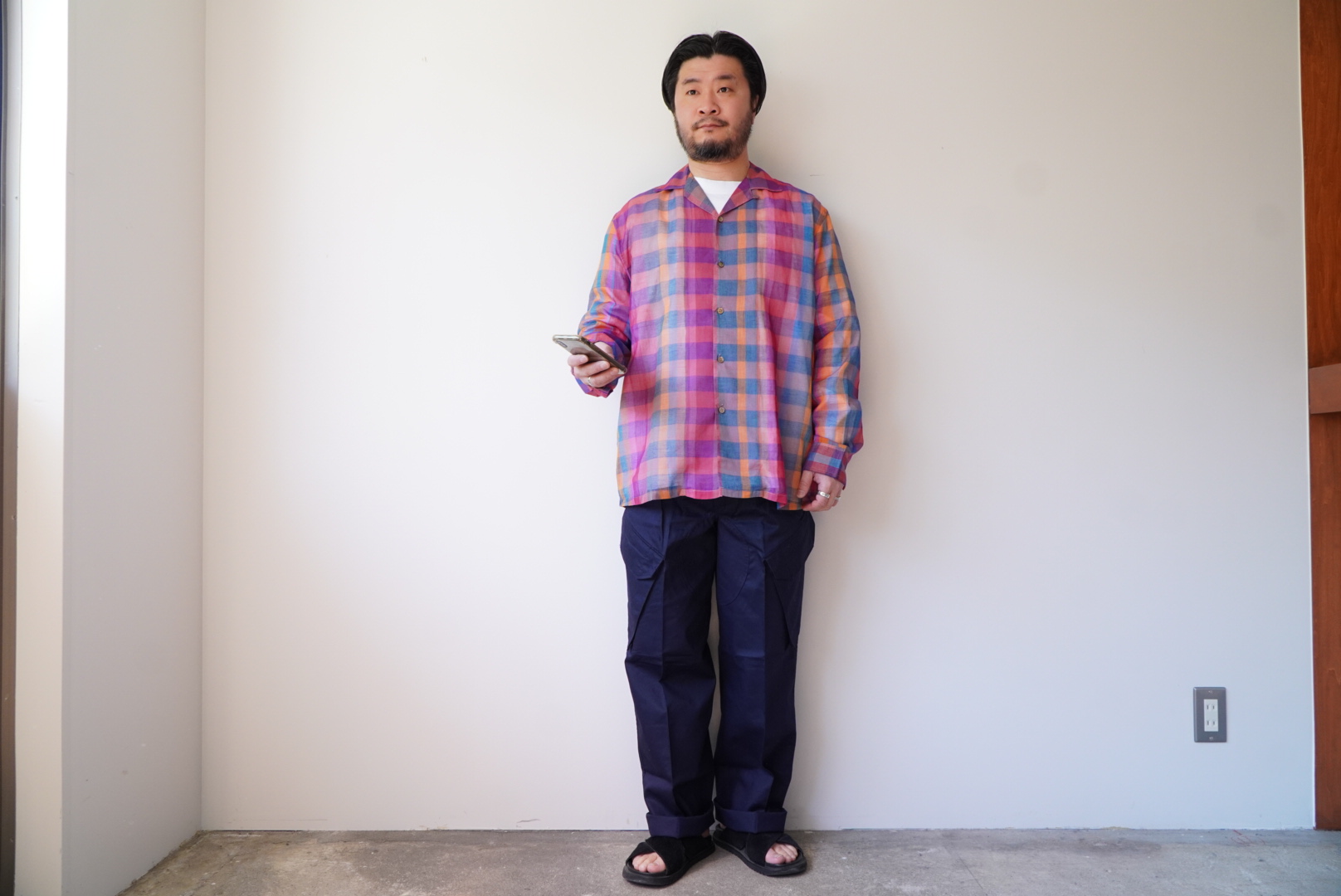 -sheer madras check- open collar shirts  [seven by seven] styling image M