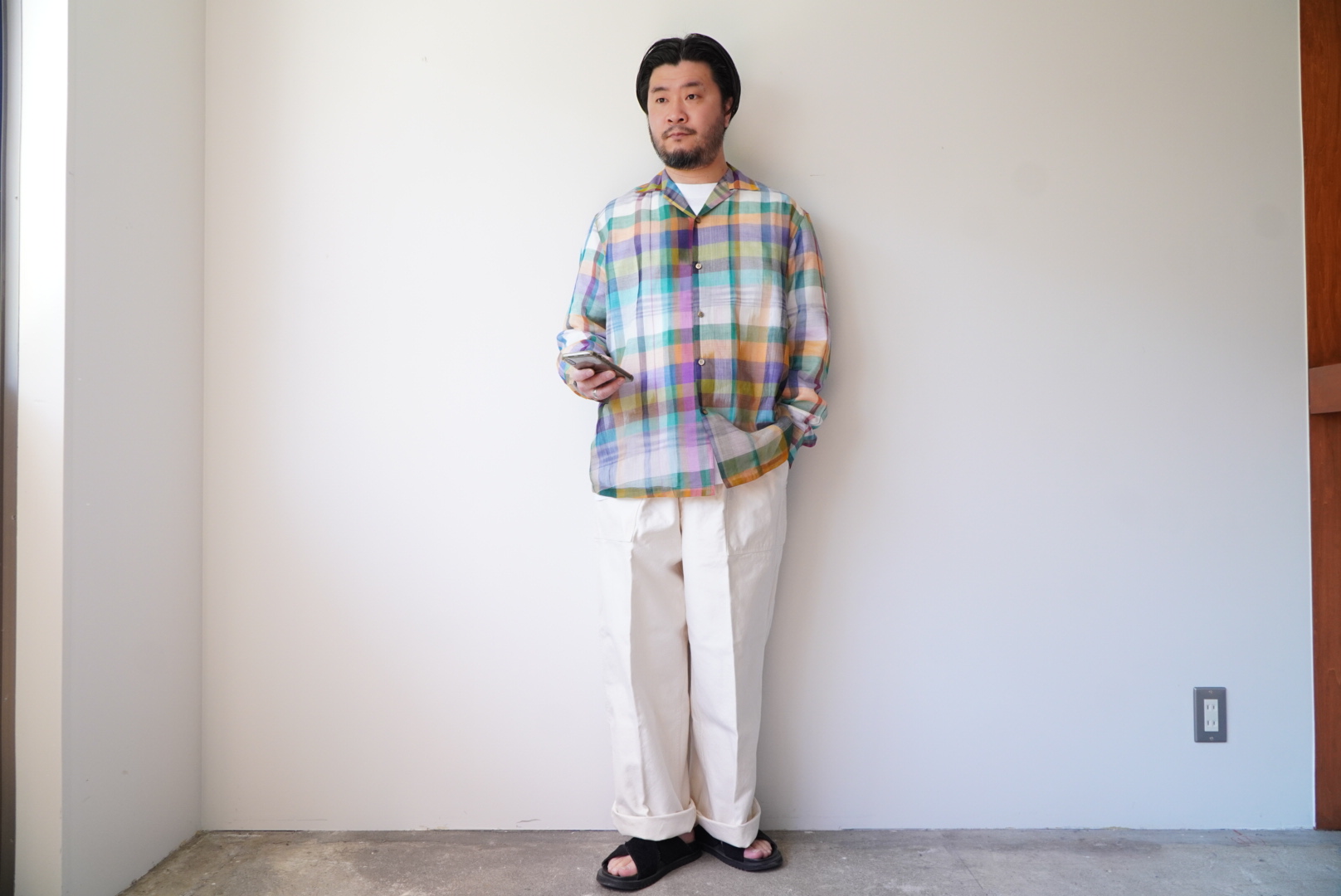 -sheer madras check- open collar shirts  [seven by seven] styling image S