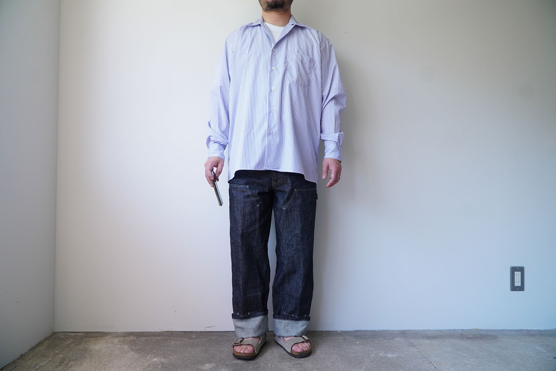 exclusive for tranescent -open collar shirts- [individualized shirts] coordinate with sowbow double knee painter pants