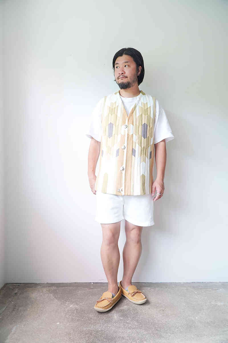 DENIM VEST-Natives pattern-[SEVEN BY SEVEN : REWORK] coordination image with sweat shorts