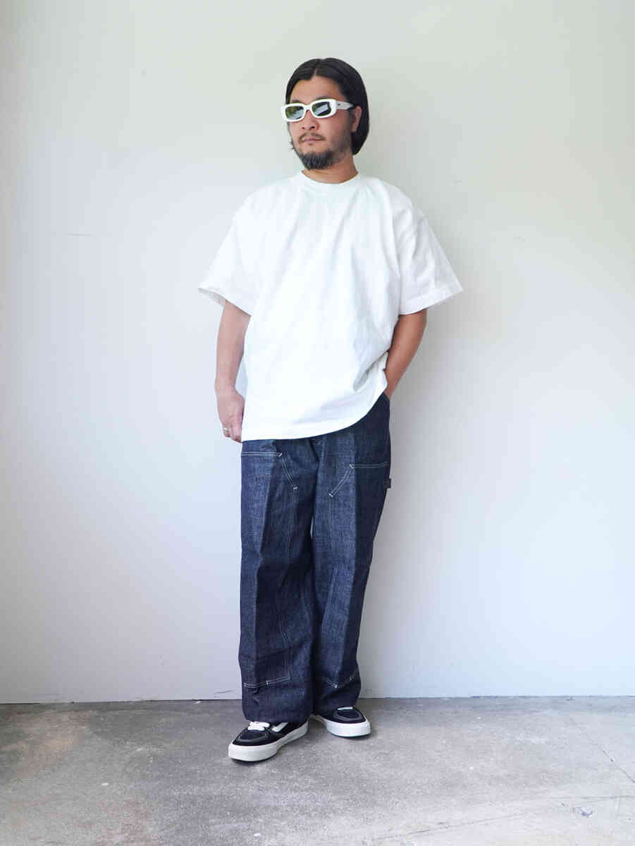 Double Knee Painter Pants Hemp Denim INDIGO [sowbow] coordination image with tee