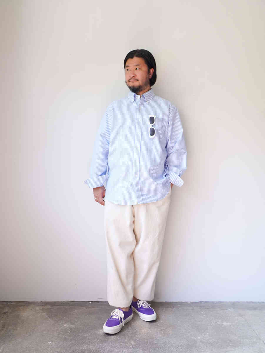 "fulling" NATURAL TWILL EASY PANT [alvana] styling image with stripe shirts