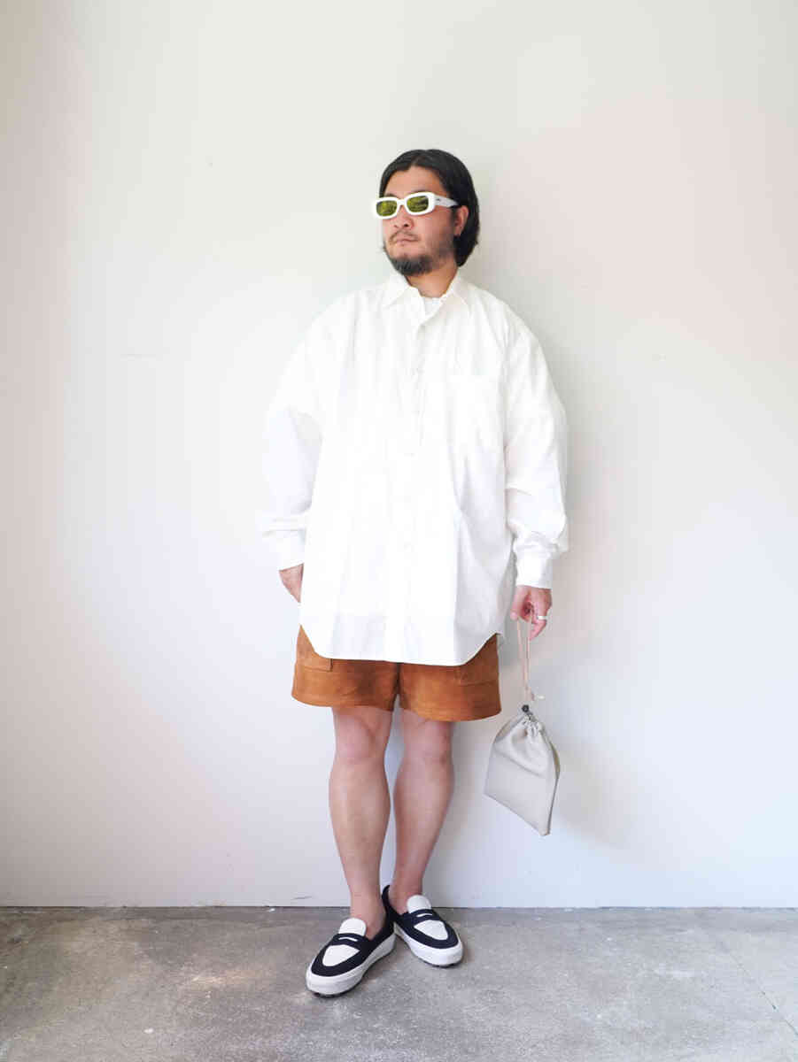 suede leather short pants -W POCKET-[SEVEN BY SEVEN] styling image with shirts