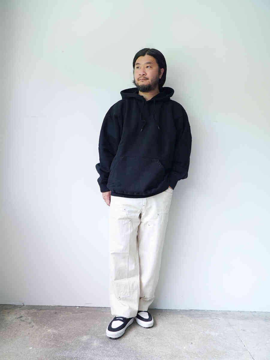 painter pants (double knee) natural back in stock [sowbow] styling image with hoody