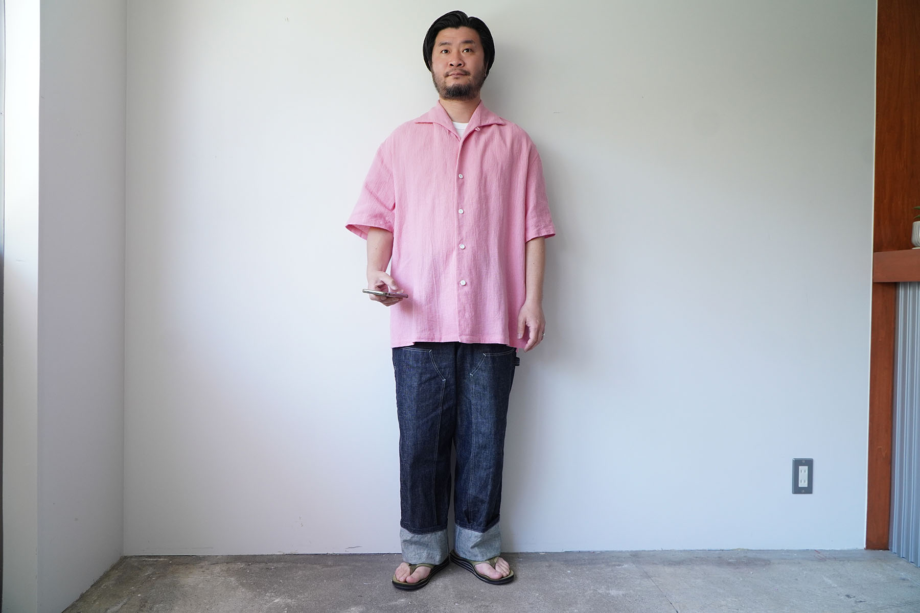 one piece collar short sleeve shirts wearing image pink