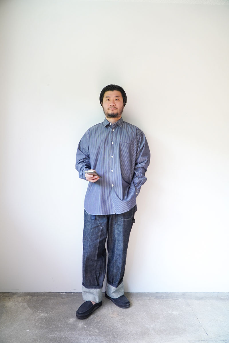 "indigo" double knee painter pants [sowbow] styling image with shirts