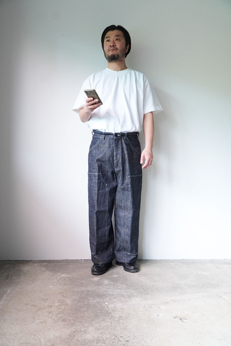 "indigo" double knee painter pants [sowbow] styling image with TEE