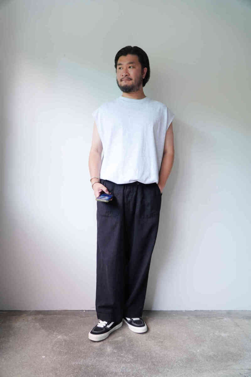 YUZURIHA "CHIKUGO-ORI" SOWBOW EZ PANTS（WIDE）with no sleeve vest top grey