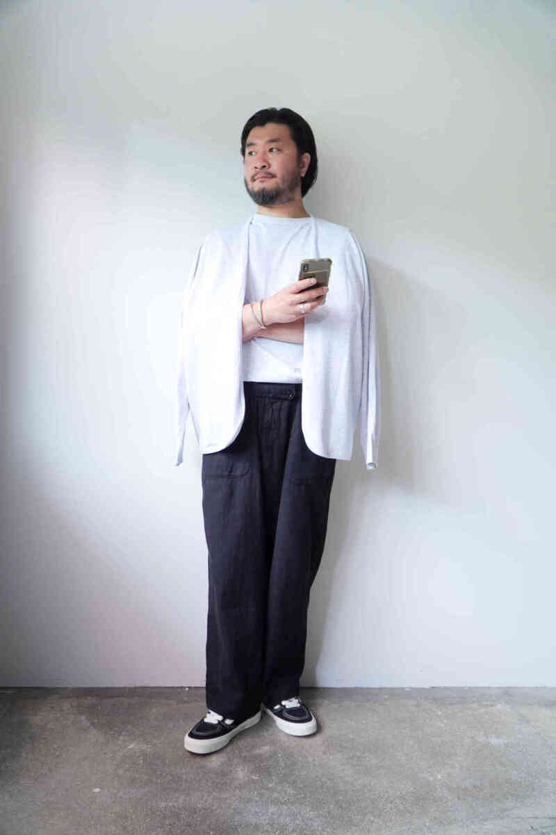 YUZURIHA "CHIKUGO-ORI" SOWBOW EZ PANTS（WIDE）with fade cardigan