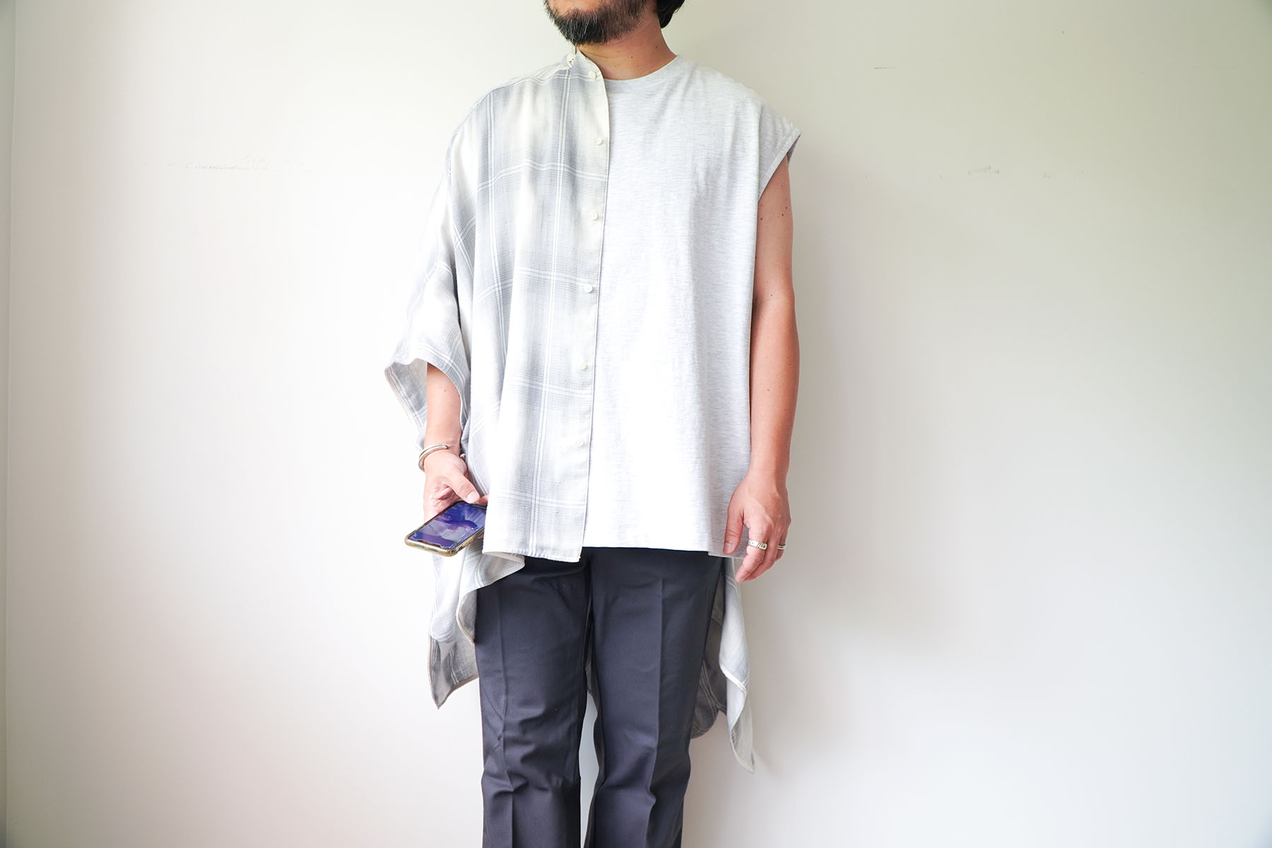 Ombre Plaid Poncho Shirts [SEVEN BY SEVEN] no sleeve