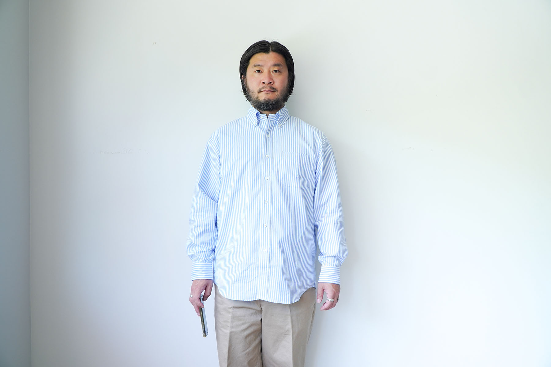 "Stripe" IVY BD shirts [D.C.WHITE] wearing image blue