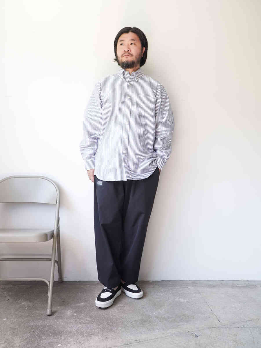 drawstring nylon easy trousers "SIDE SEAMLESS PANTS" [MINE] styling image black with BD shirts