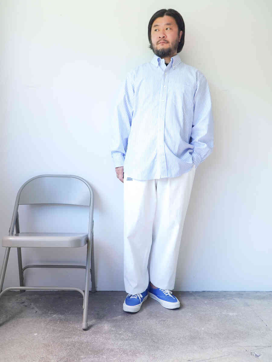 drawstring nylon easy trousers "SIDE SEAMLESS PANTS" [MINE] styling image white with shirts