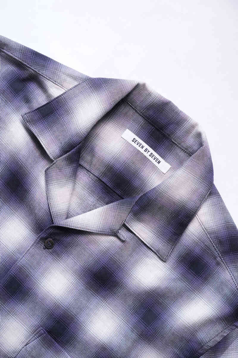 "yak / cotton" Ombre Plaid Open Collar Shirts [SEVEN BY SEVEN] collar