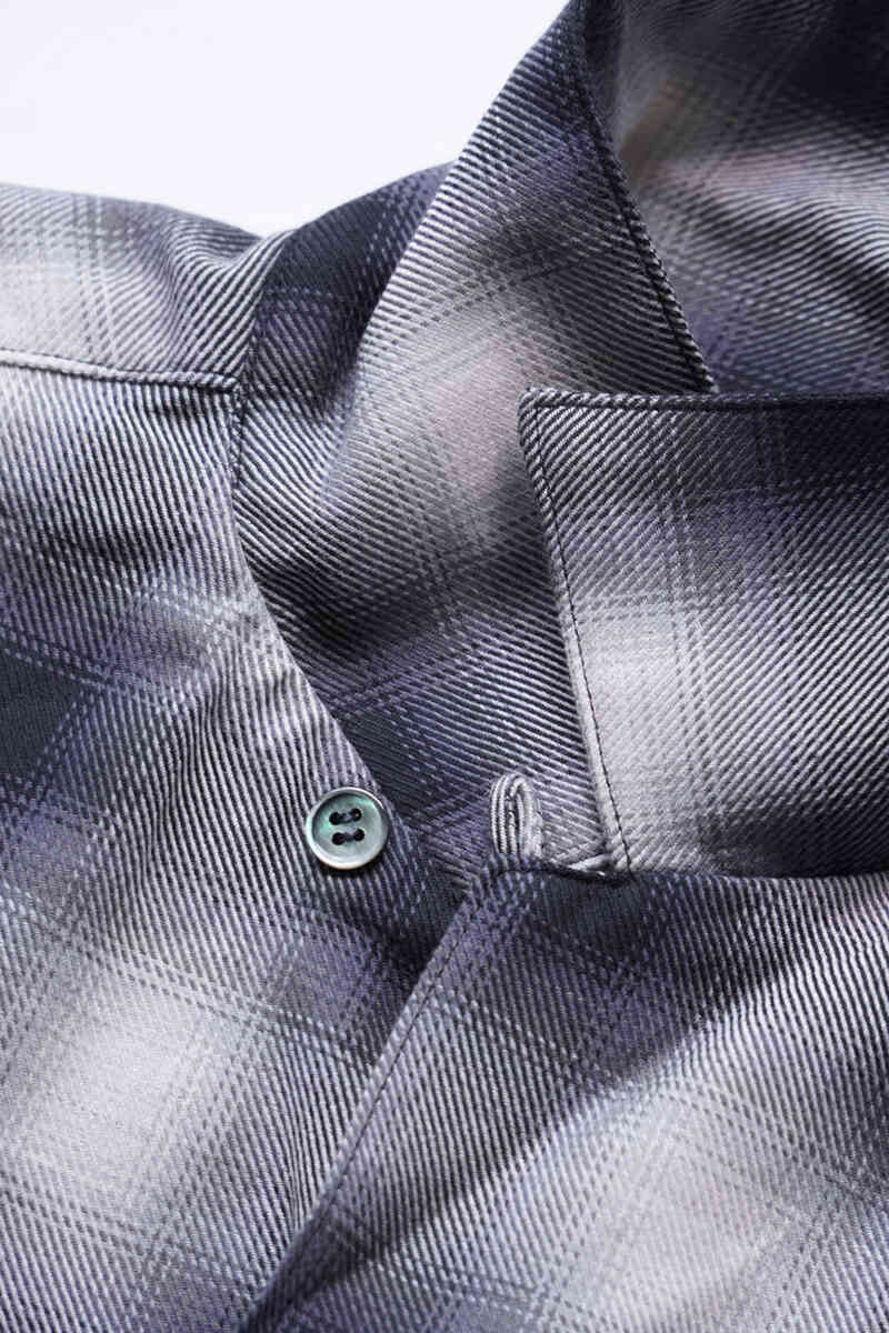 "yak / cotton" Ombre Plaid Open Collar Shirts [SEVEN BY SEVEN] collar loop