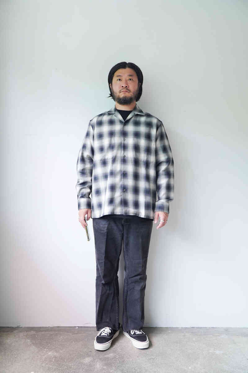 "yak / cotton" Ombre Plaid Open Collar Shirts [SEVEN BY SEVEN] wearing image